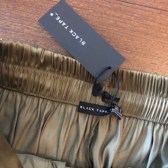 Dex Black Tape Olive Green Satin Wide Leg pant - Picture 2 of 4